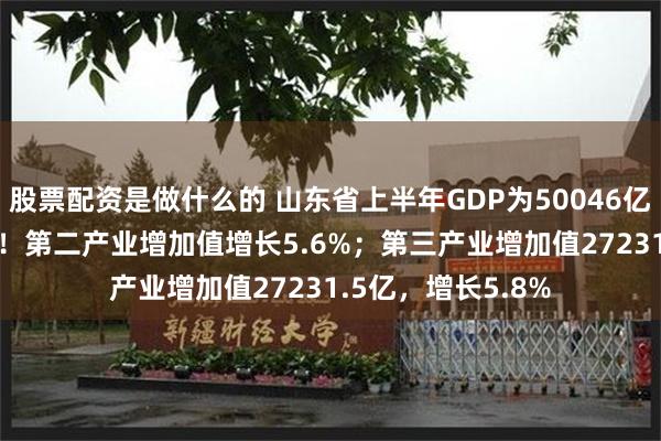 股票配资是做什么的 山东省上半年GDP为50046亿，同比增长5.6%！第二产业增加值增长5.6%；第三产业增加值27231.5亿，增长5.8%